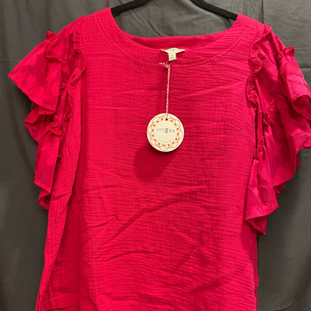 Umgee Hot Pink Ruffle Sleeve Blouse
